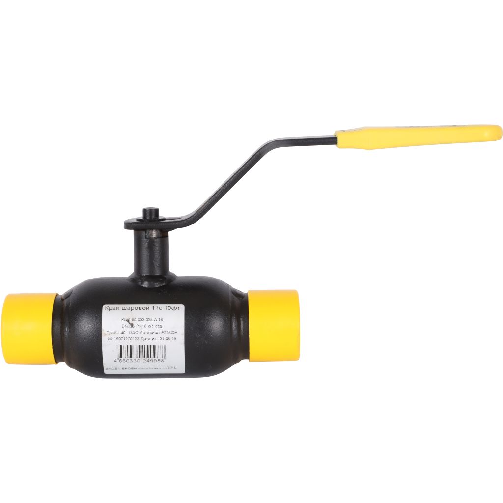 Кран шаровой стальной БРОЕН 11с10фт с/с DN 025 PN 16 для теплоснабжения, 9459429