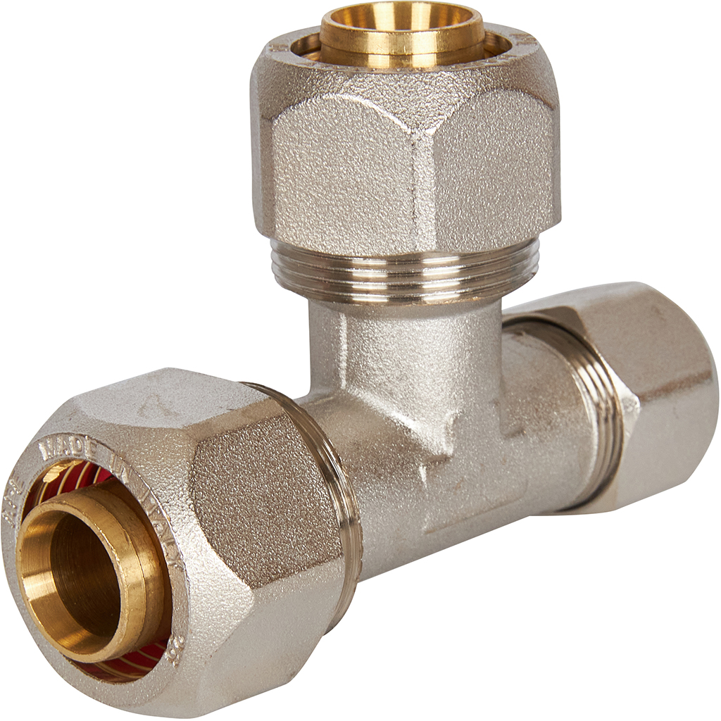 Тройник переходной STOUT 26х26х20 для металлопластиковых труб винтовой, SFS-0010-262620