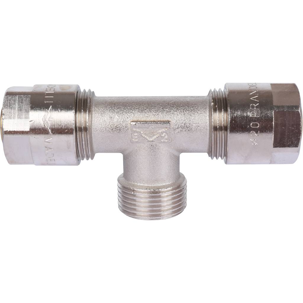 Тройник с наружной резьбой Prandelli Multyrama (20х2.0х3/4) для металлопластиковых труб винтовой, 103.07.62.0