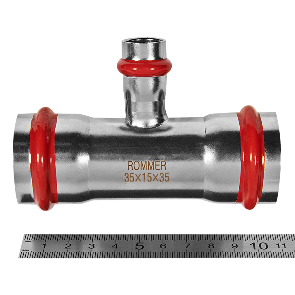 Тройник переходной ROMMER 35х15х35 из нержавеющей стали прессовой