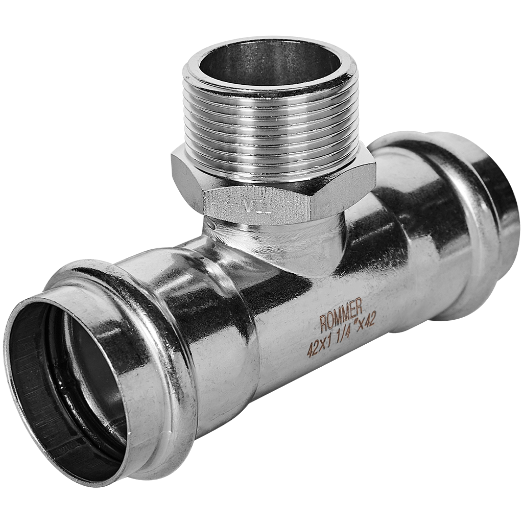 Тройник-переходник-НР ROMMER 42х1 1/4 из нержавеющей стали прессовой