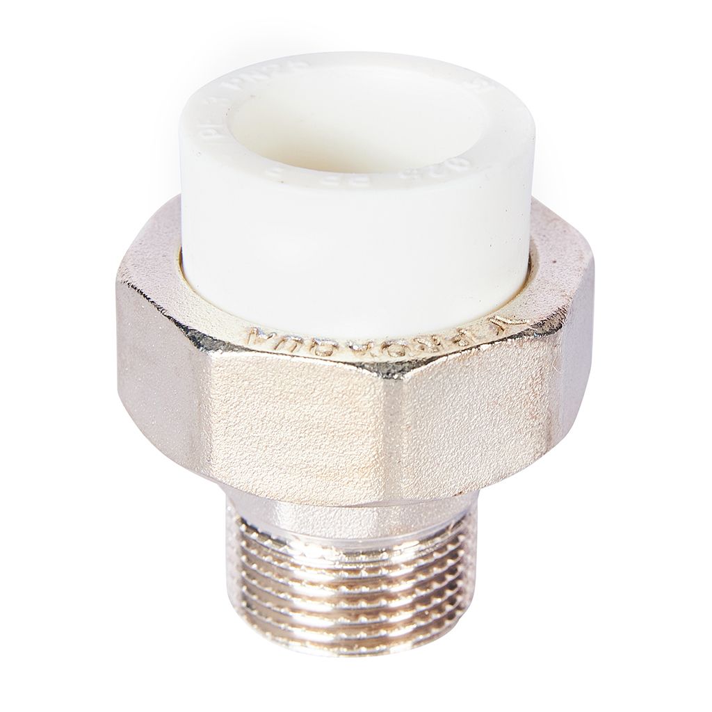 Муфта комбинированная Pro Aqua d=25-3/4 PP-R разъемная (американка) УСИЛЕННАЯ НР Белая, PA21014S