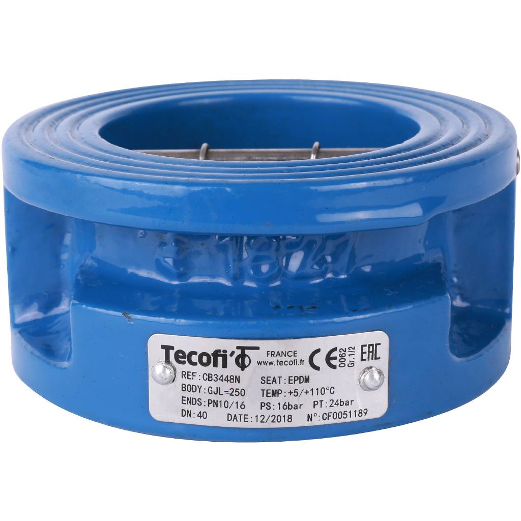 Обратный клапан двухстворчатый Tecofi из чугуна Ду40 Ру16 межфл ст/чуг T=110, CB3448N-EP0040