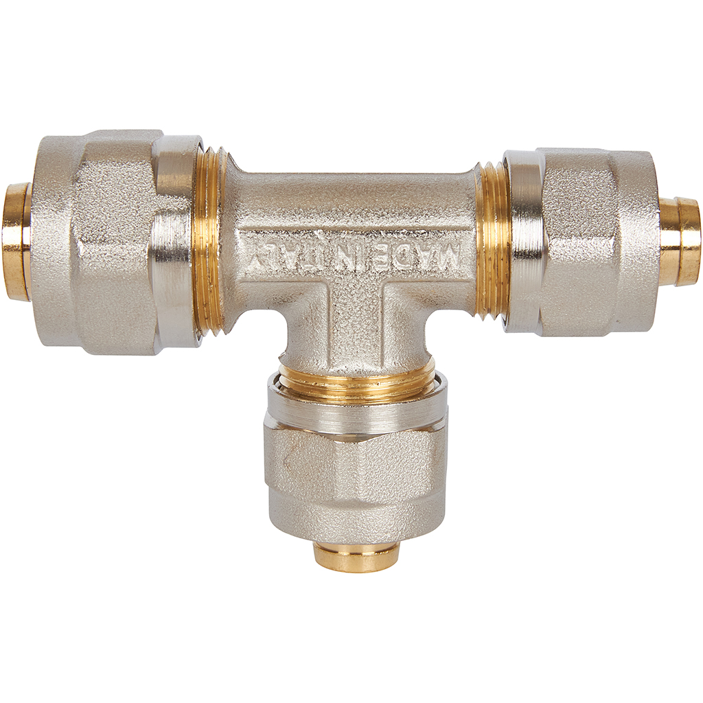 Тройник переходной STOUT 20х16х16 для металлопластиковых труб винтовой, SFS-0010-201616