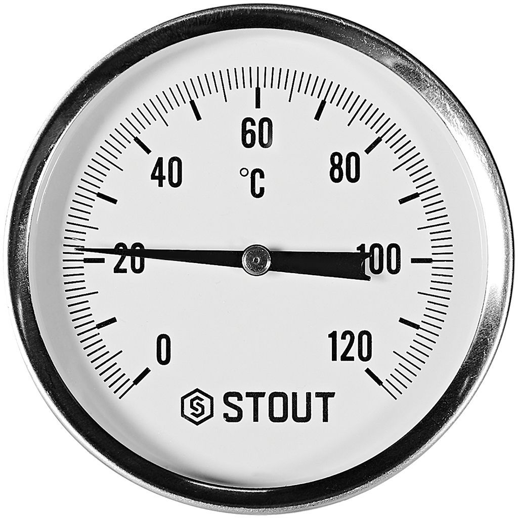 SIM-1001-805015 STOUT Термометр биметаллический осевой с погружной гильзой. Корпус Dn 80 мм, гильза 50 мм 1/2 , 0...120°С
