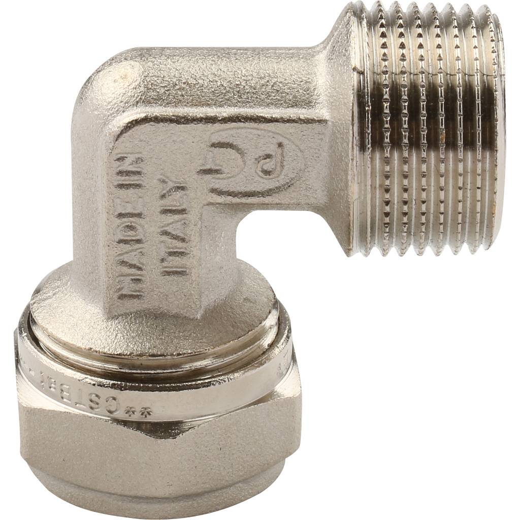 Угольник TIEMME с наружной резьбой (20х2.0х3/4) для металлопластиковых труб винтовой, 1600028