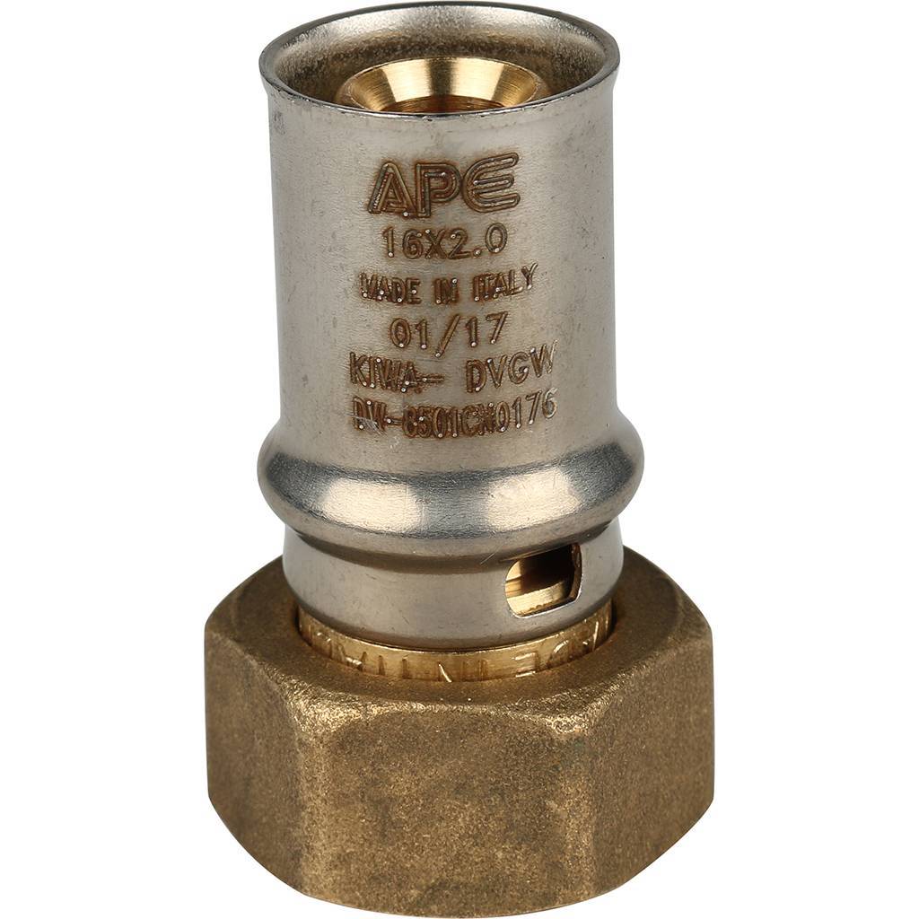 Переходник STOUT с накидной гайкой 1/2 х16 для металлопластиковых труб прессовой, SFP-0016-001216