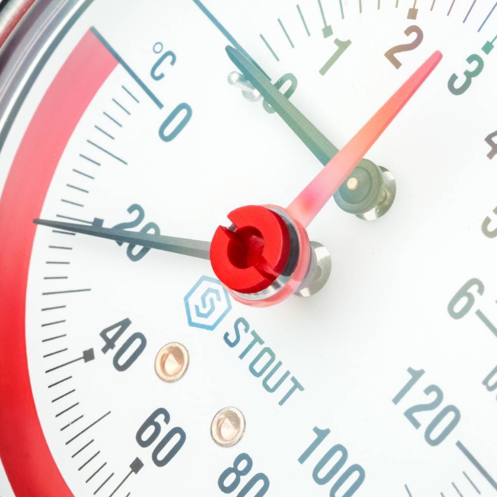 Термоманометр аксиальный STOUT в комплекте с автоматическим запорным клапаном 80 мм