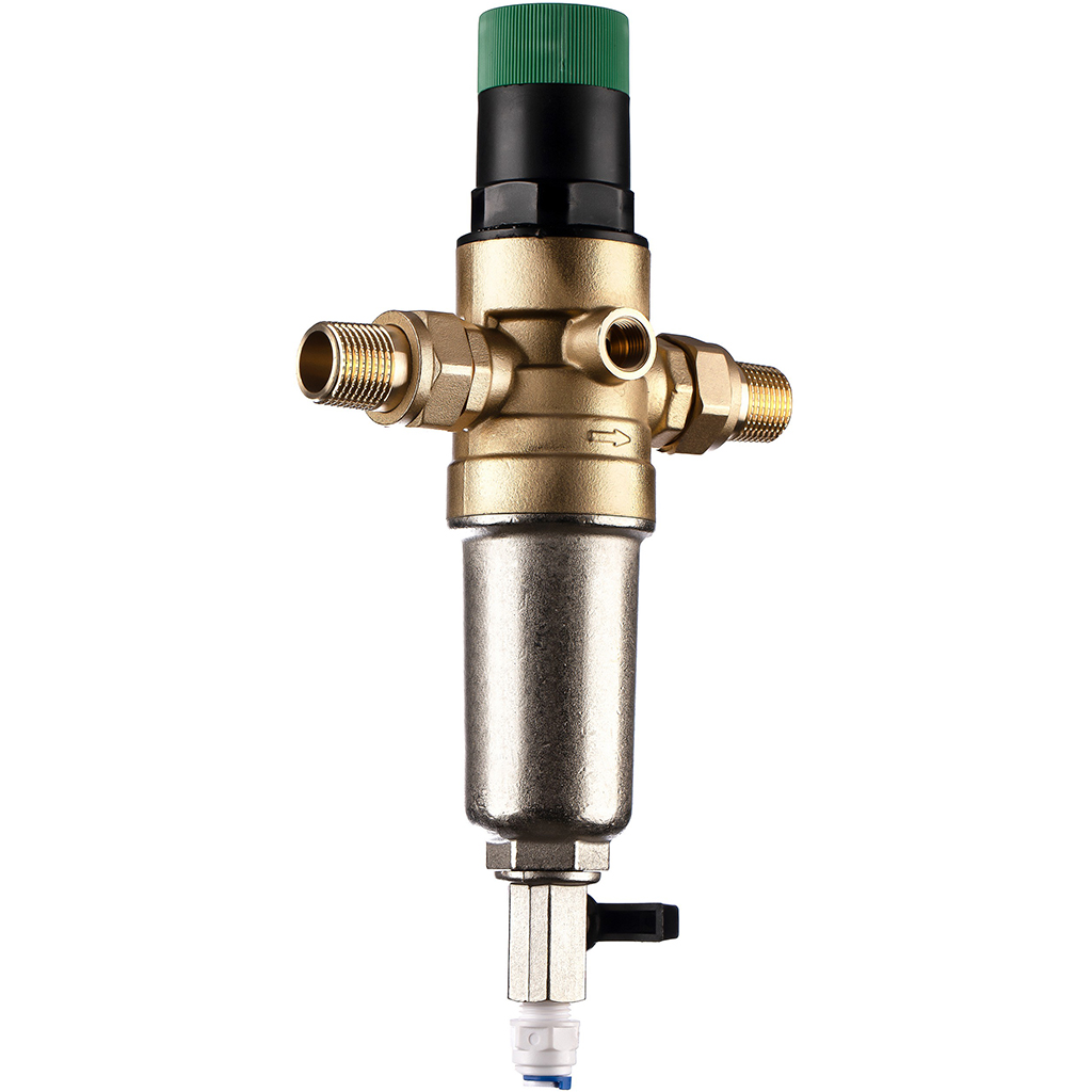 Фильтр самопромывной Гейзер-Бастион 7508155201 1/2 для горячей воды, с регулятором давления, d52,5, 32682