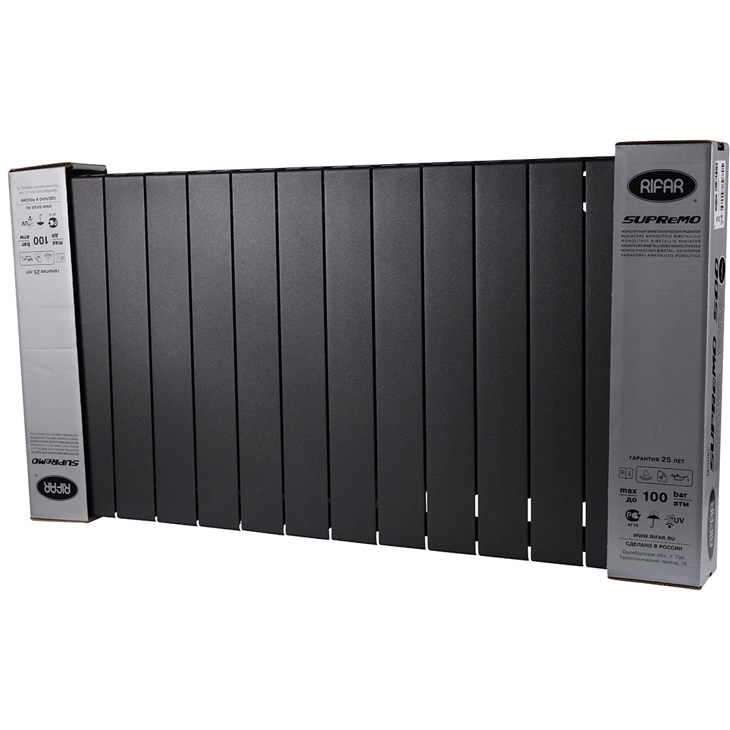 Радиатор биметаллический RIFAR SUPReMO 500 14 секций боковое подключение (Антрацит), 4RS50-14-AN