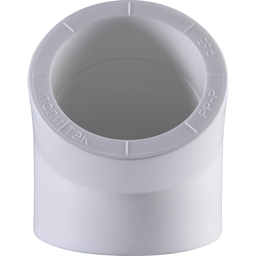 Угольник Политэк d=63 45* для полипропиленовых труб под сварку (цвет белый), 9400006345