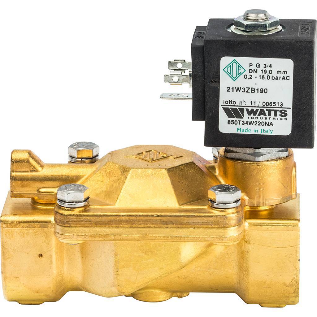 Соленоидный клапан Watts 850Т (850T34W220NA) для систем водоснабжения 3/4 230V Н.О., 10023643