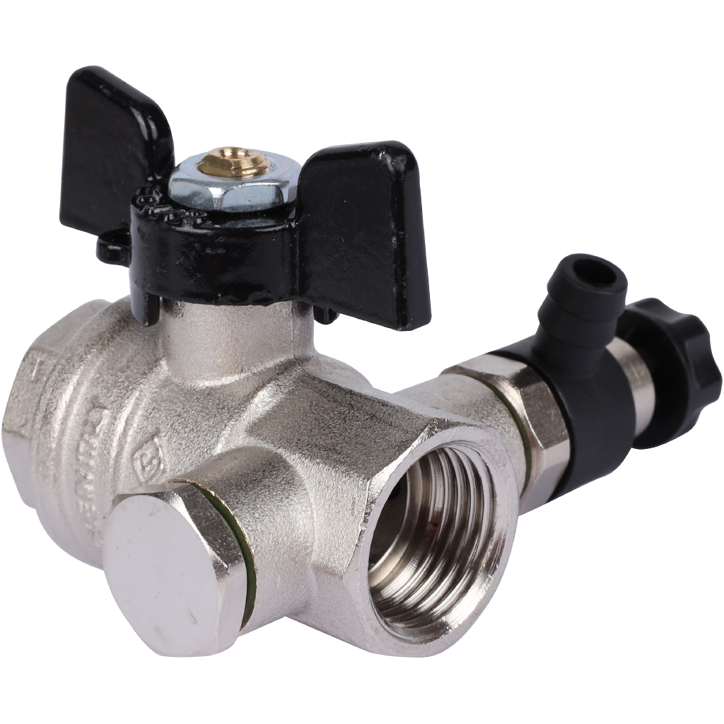 Кран шаровой BUGATTI Oregon с дренажем и воздухоотводчиком, (ручка бабочка) внут-внут резьба 1/2, 03320009