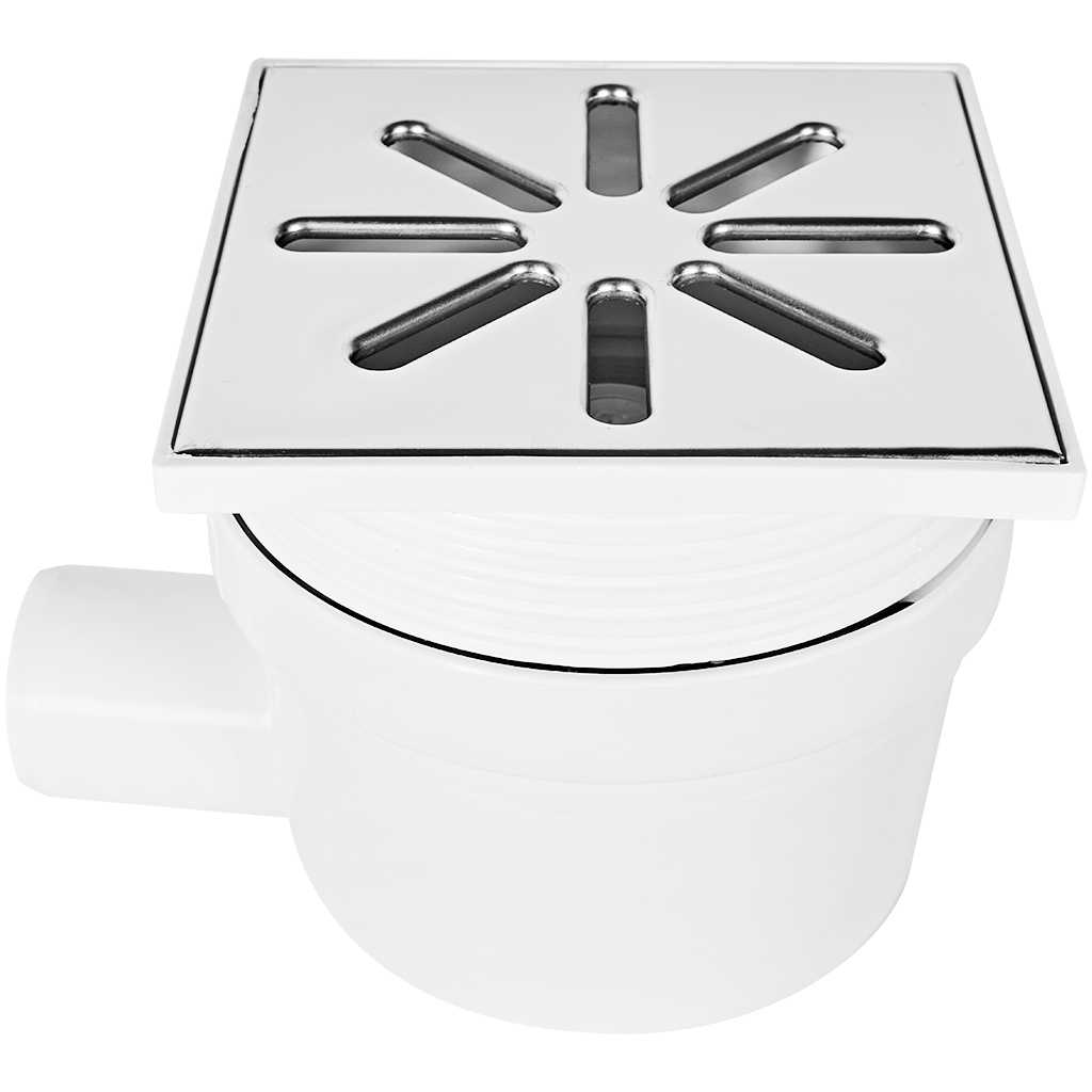 Трап регулируемый, боковой Sinikon металлическая решетка 150*150 (Белый) D50, 15.B.050.R.M.B