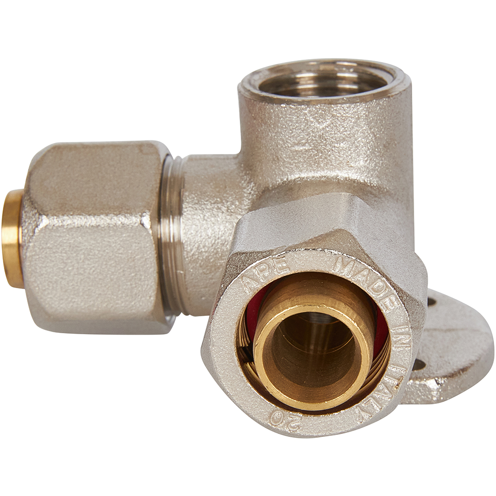 Тройник STOUT настенный с креплением для металлопластиковых труб винтовой, SFS-0014-001220