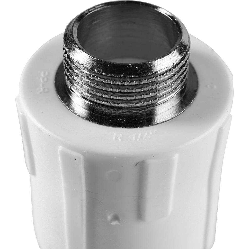 Муфта комбинированная Политэк 32х3/4 наруж. резьба для полипропиленовых труб под сварку (цвет белый), 9000003234