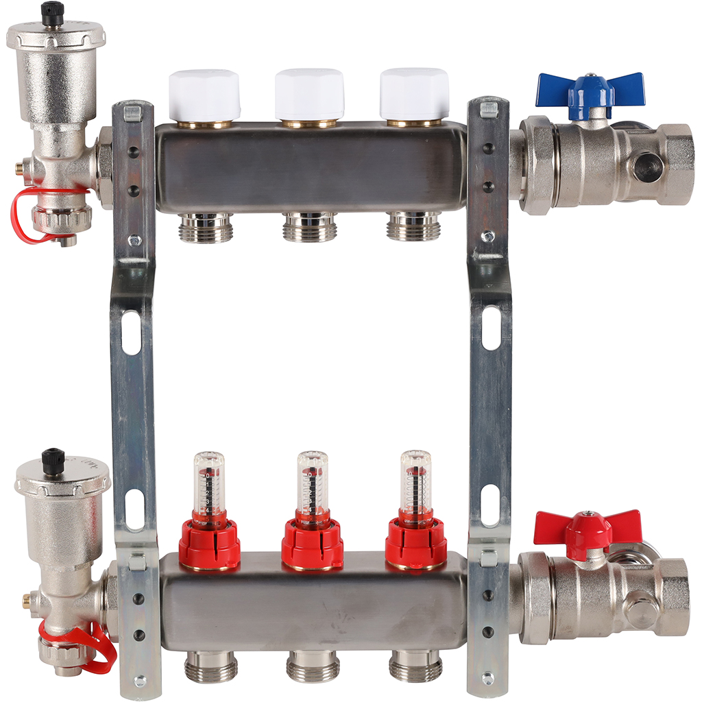 Коллектор из нержавеющей стали в сборе с расходомерами ROMMER 3 выхода, RMS-1210-000003