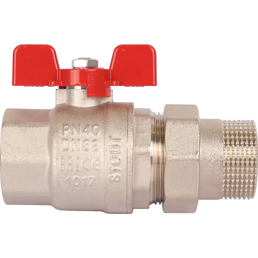 Кран шаровой STOUT полнопроходной с американкой , ВР/НР, ручка бабочка 1 1/4 (EPDM), SVB-1007-000032