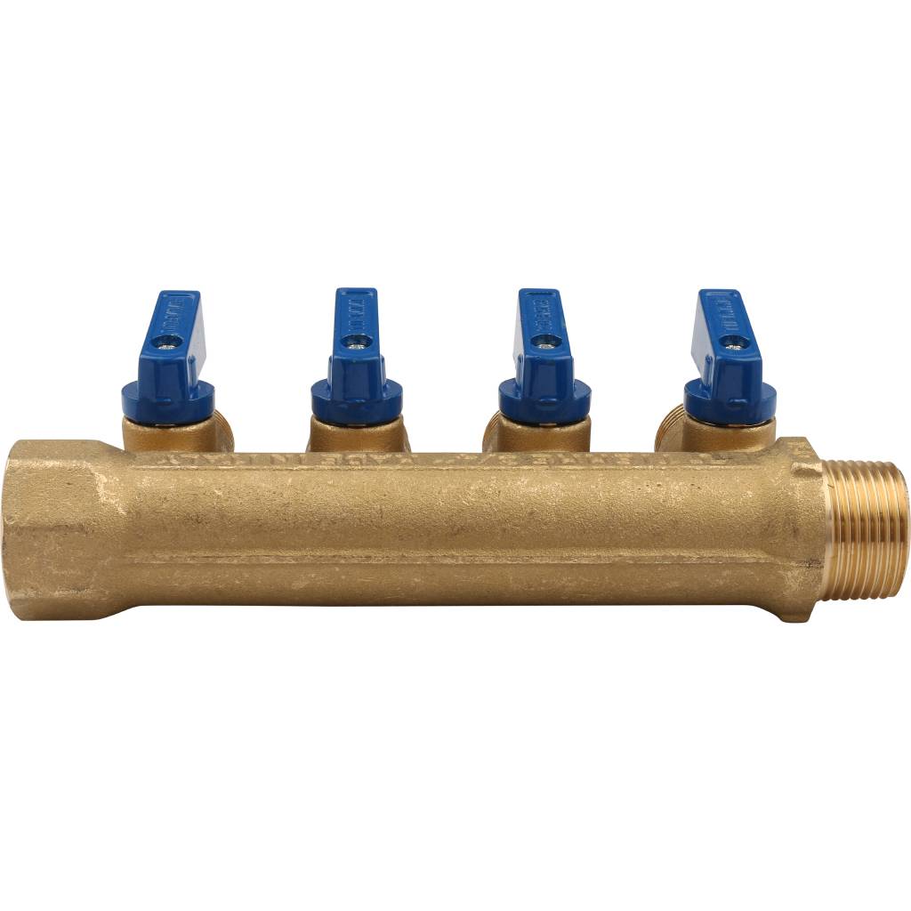 Коллектор распределительный TIEMME с шаровыми кранами на 4 выхода 3/4х1/2
