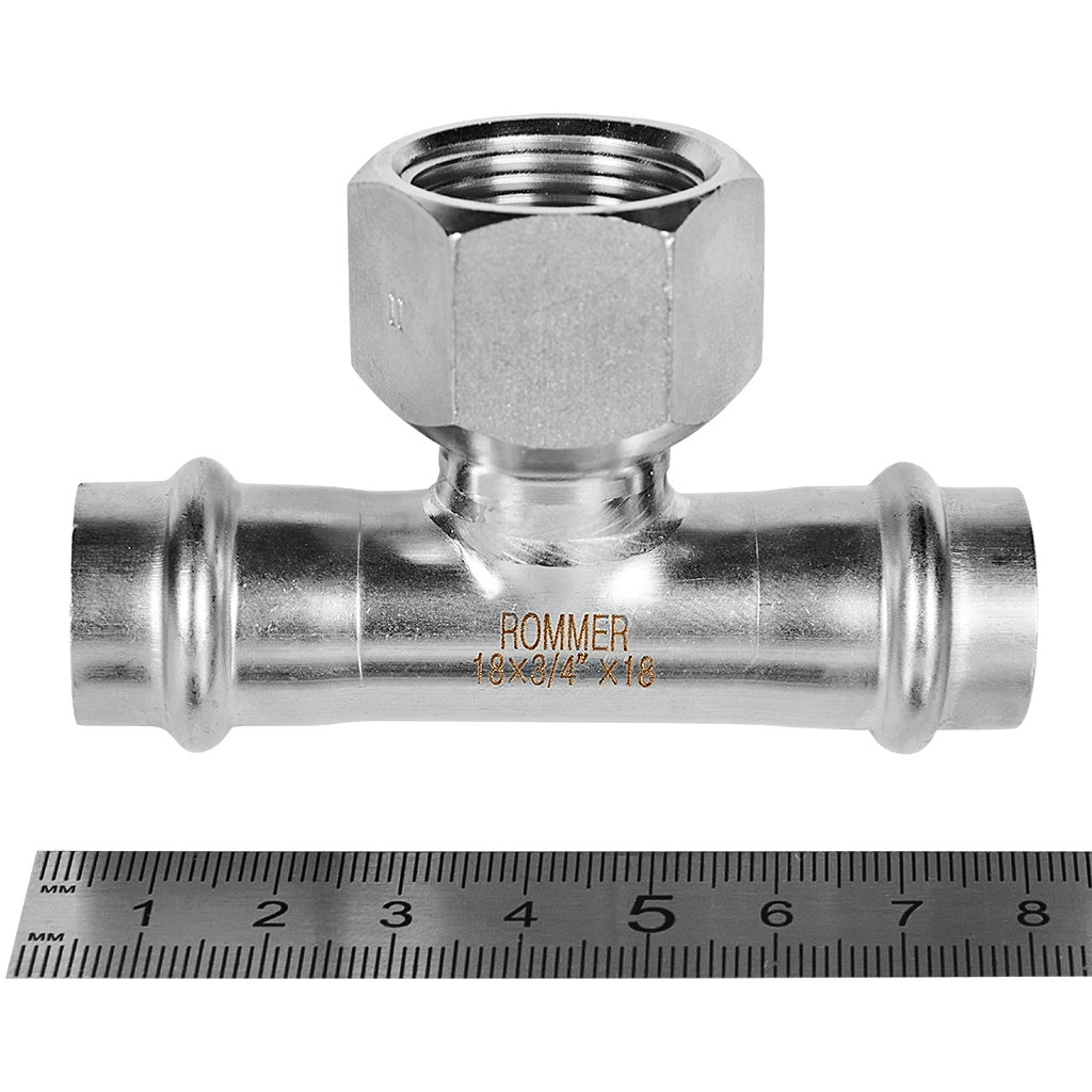 Тройник-переходник-ВР ROMMER 18х3/4 из нержавеющей стали прессовой