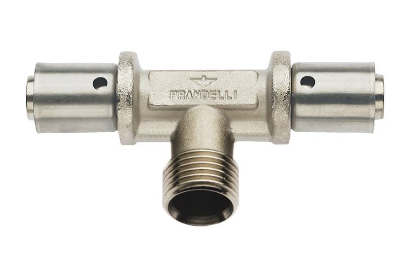 Тройник Prandelli Multyrama с наружной резьбой (32х3,0)х1 для металлопластиковых труб прессовой, 109.07.13.2