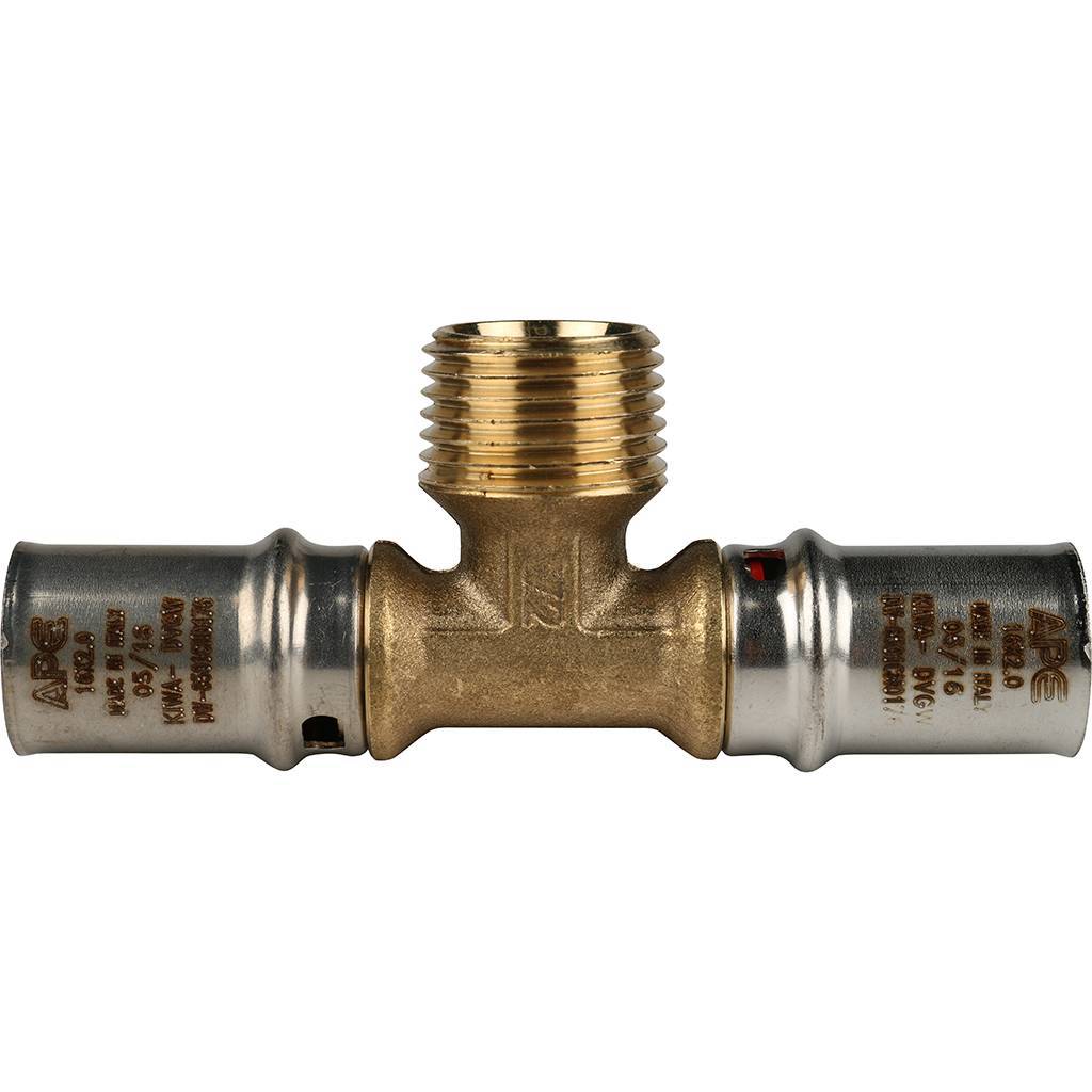 Тройник-переходник STOUT с наружной резьбой 16х1/2 х16 для металлопластиковых труб прессовой, SFP-0008-161216