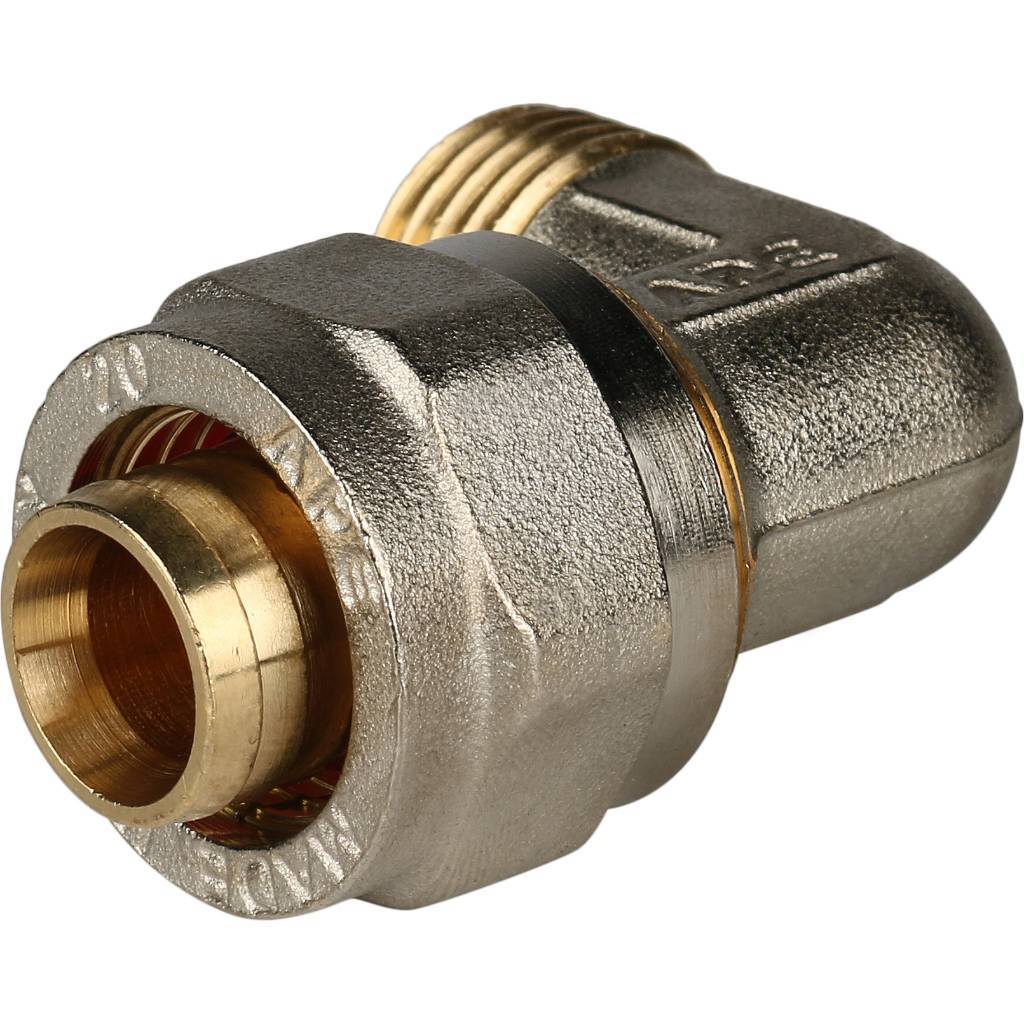 Угольник-переходник STOUT с наружной резьбой 1/2 х20 для металлопластиковых труб винтовой, SFS-0006-001220