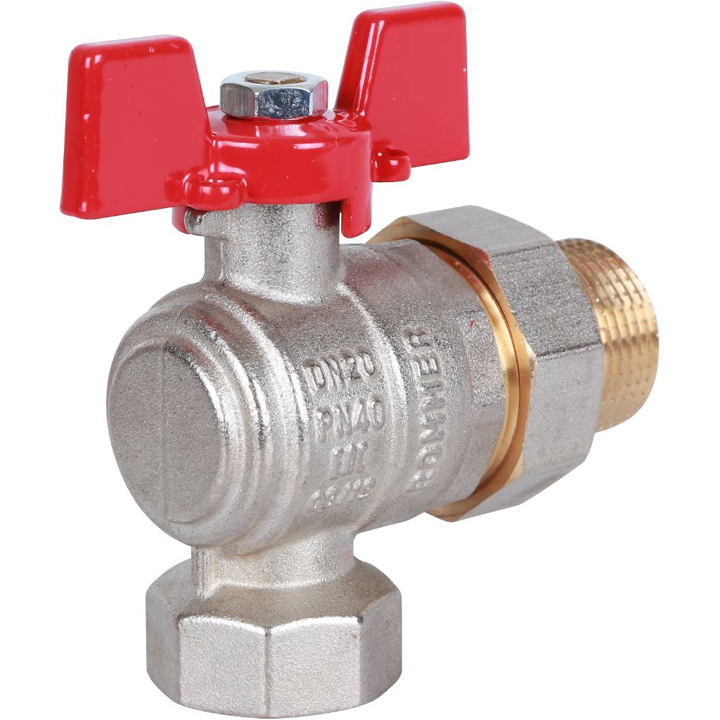 Кран шаровой ROMMER угловой с американкой 3/4 ВН/НР, ручка бабочка, RBV-0006-0610220