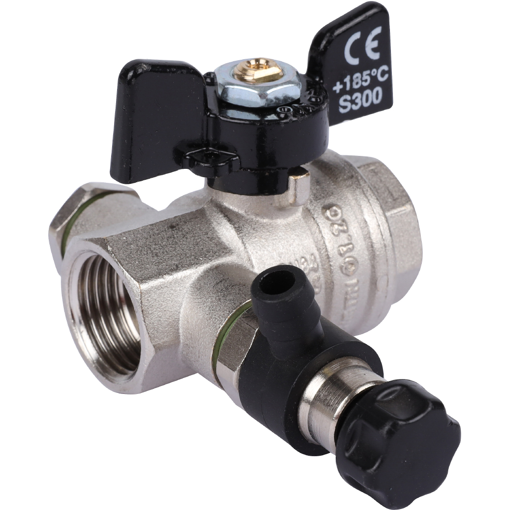 Кран шаровой BUGATTI Oregon с дренажем и воздухоотводчиком, (ручка бабочка) внут-внут резьба 1/2, 03320009