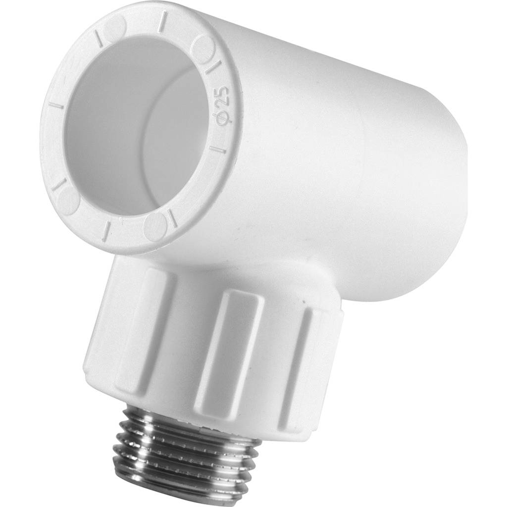 Тройник Политэк 25x1/2 с наружной резьбой для полипропиленовых труб под сварку (цвет белый), 9510002512