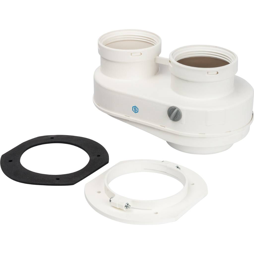 Элемент дымохода STOUT DN80/80 адаптер для подкл. разд. труб (совместимый  Bosch (фланец ) PP-Ryton, SCA-8080-240002