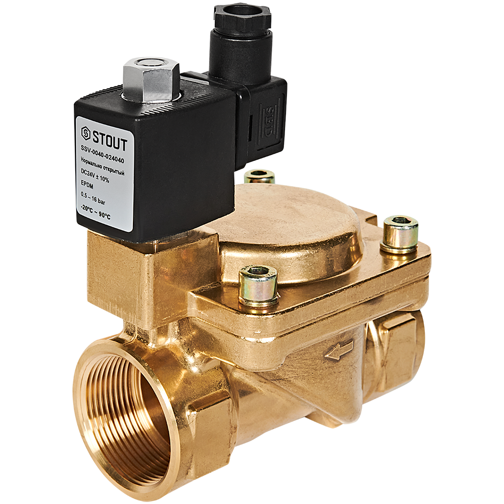 Клапан соленоидный (электромагнитный) STOUT непрямого (пилотного) действия НО 24В G1 1/2 SSV-0040-024040