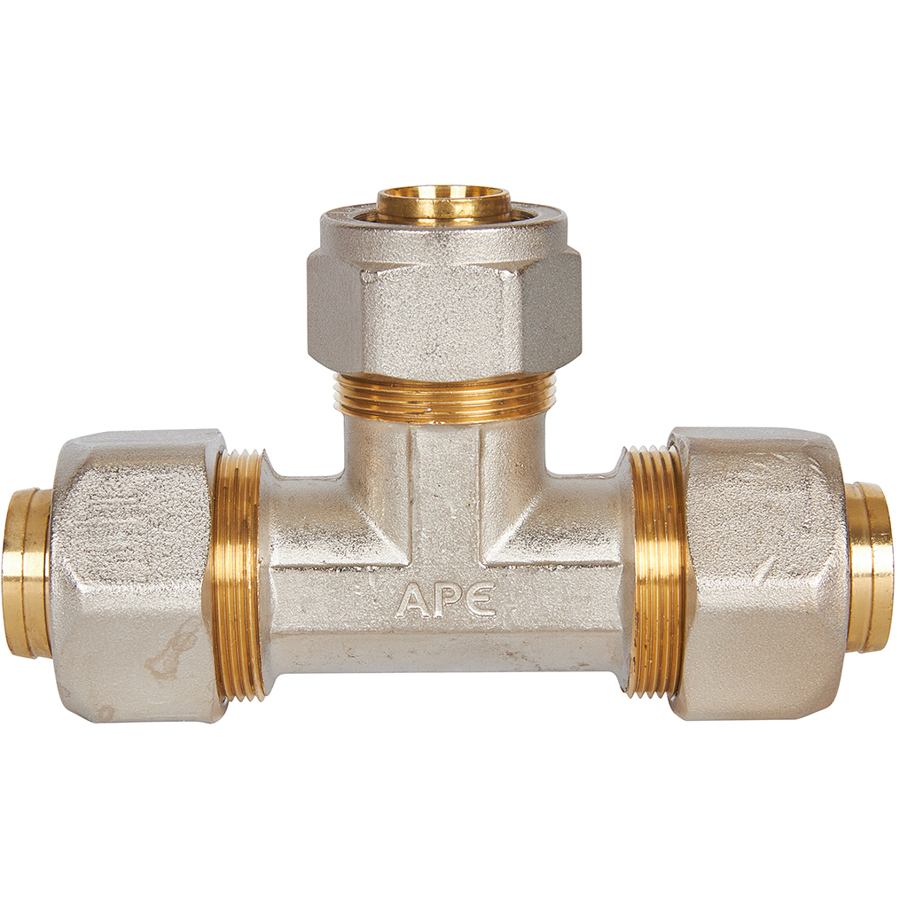 Тройник переходной STOUT 32x26x32 для металлопластиковых труб винтовой, SFS-0010-322632