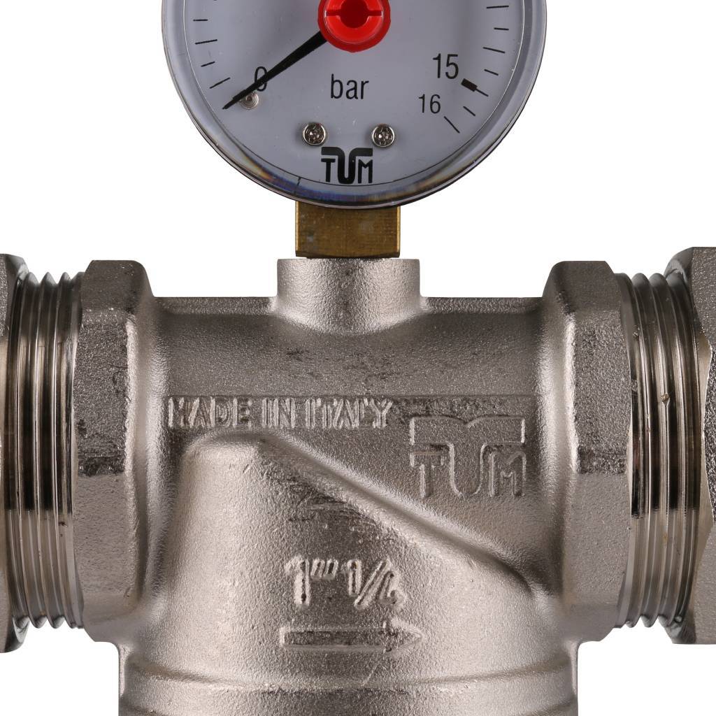 Фильтр с манометром TIEMME 1 1/4 со сгонами, с латунной колбой, промывной, 3130009