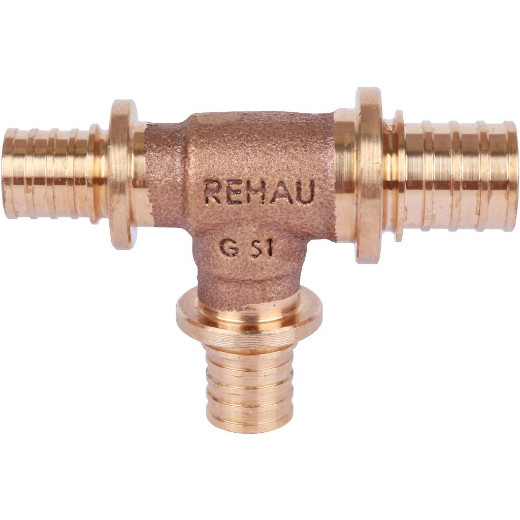 Тройник РЕХАУ RAUTITAN PLATINUM с уменьшенным боковым и торцевым проходами 20-16-16 RX для труб из сшитого полиэтилена аксиальный