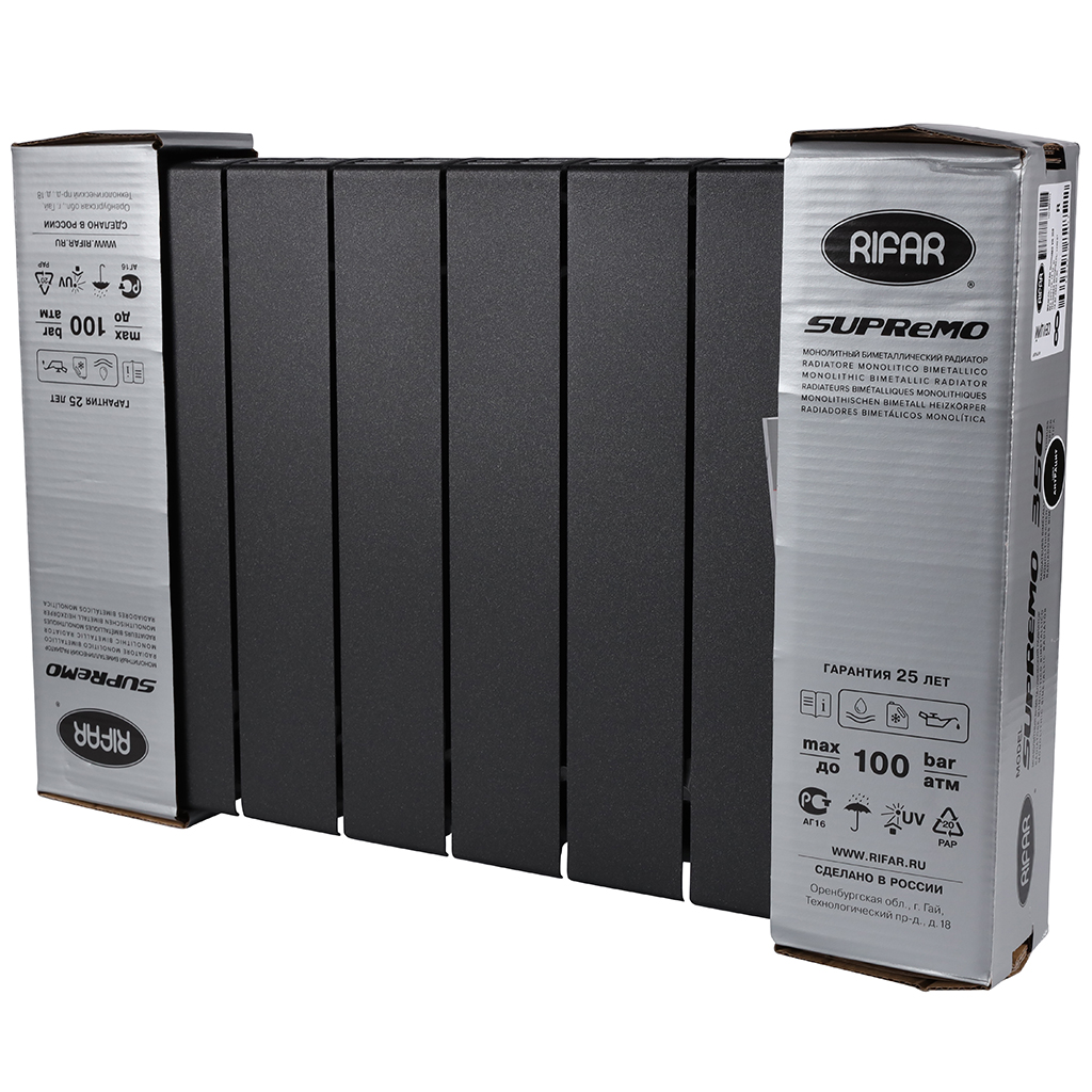Радиатор биметаллический RIFAR SUPREMO VENTIL 350 SVR 8 секций нижнее правое подключение (Цвет АНТРАЦИТ), 4RS35.VR-8-AN
