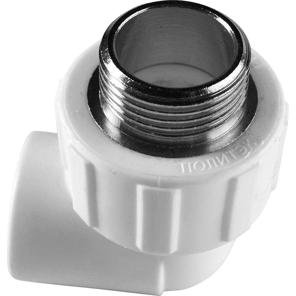 Угольник Политэк 20x3/4 с наружной резьбой для полипропиленовых труб под сварку (цвет белый), 9410002034