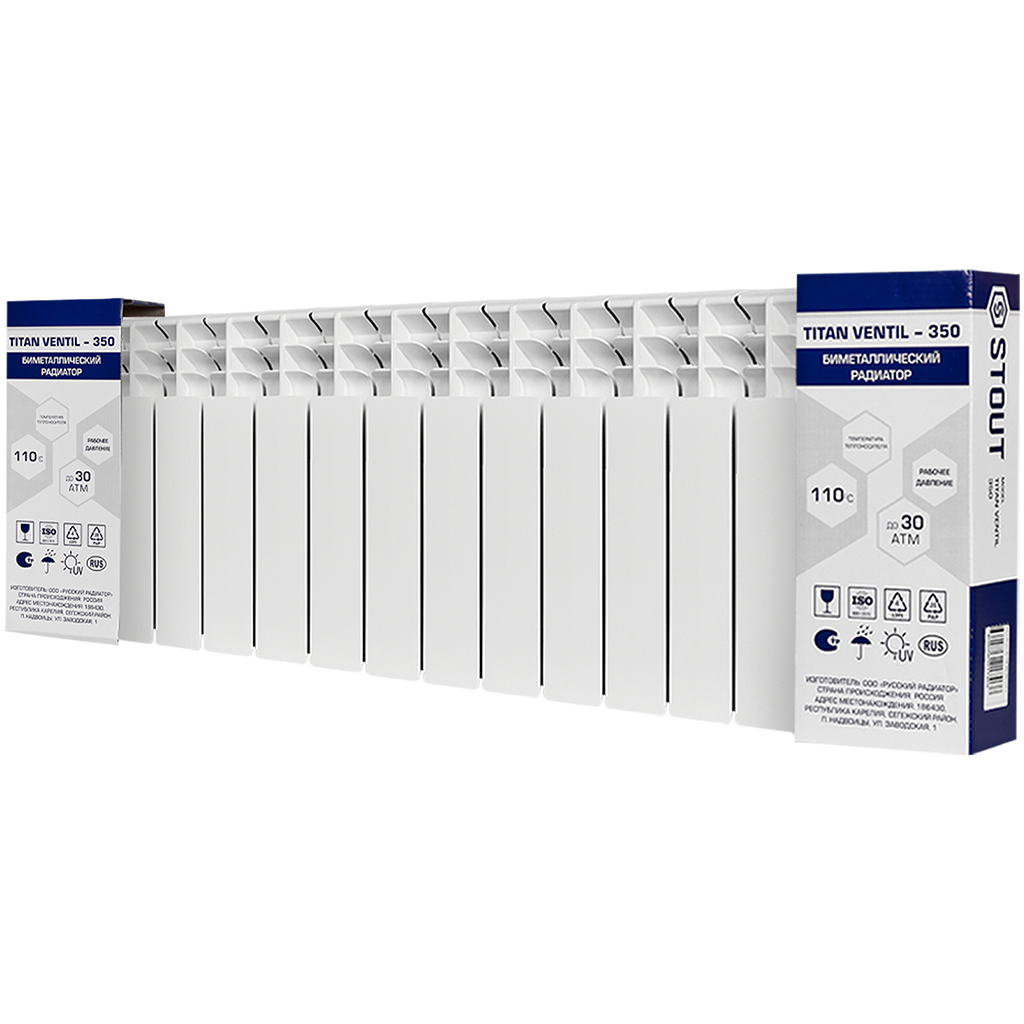 Радиатор биметаллический STOUT TITAN VENTIL 350 14 секций нижнее правое подключение