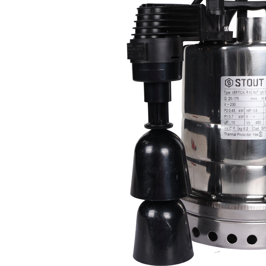 Насос дренажный STOUT с вертикальным поплавком, кабель 10 м, 230V, Q=175 л/мин, H=10 м