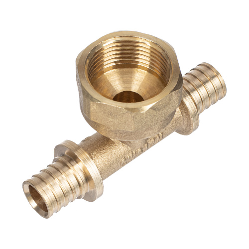 Тройник аксиальный, латунь, внутренняя резьба,16х3/4, желтый, RTP