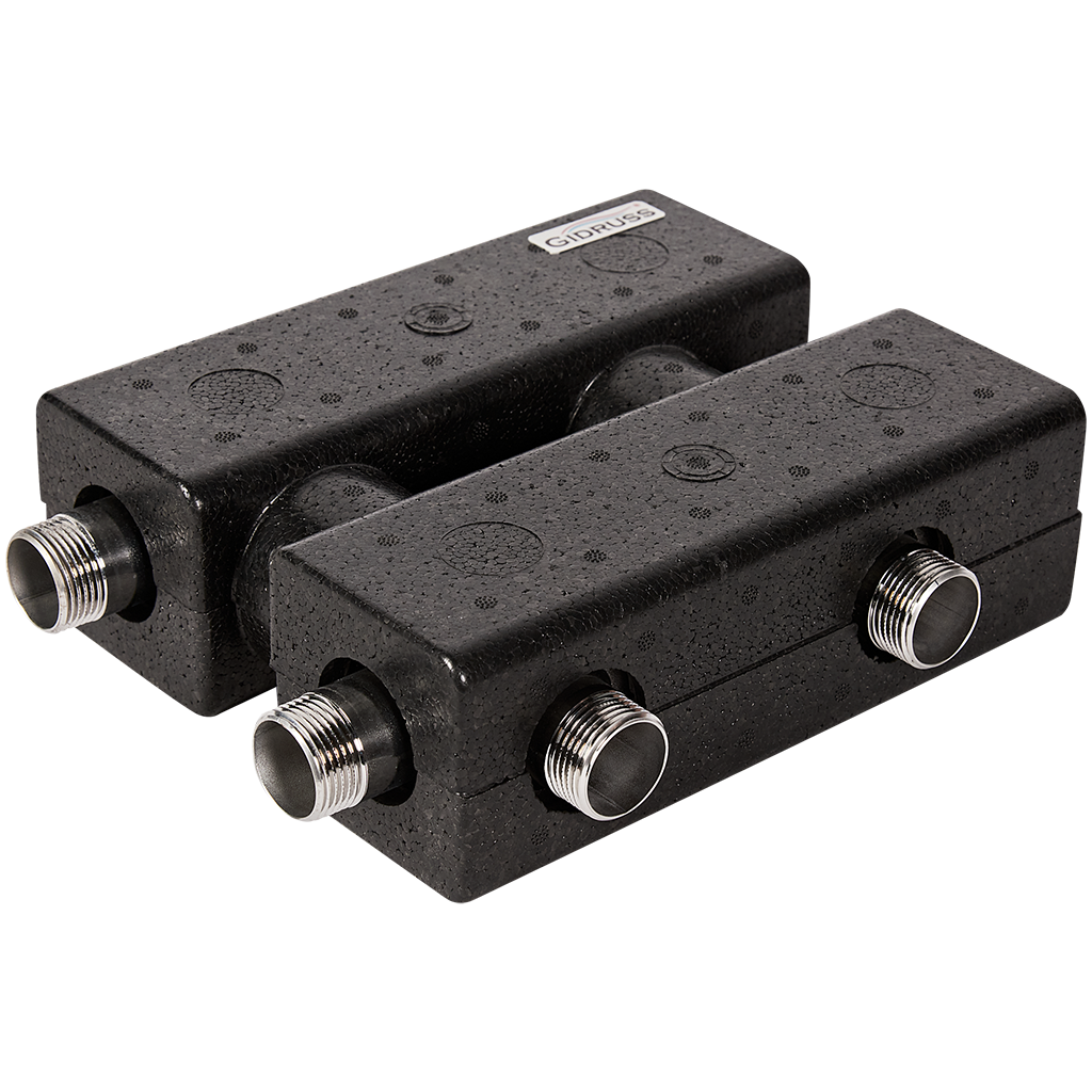 Модульный коллектор GIDRUSS MK 60А1T 20 нержавеющий с термоизоляцией MKSS-60-3DU.EPP (до 60 кВт, магистраль G 1, 3 контура G 1 )