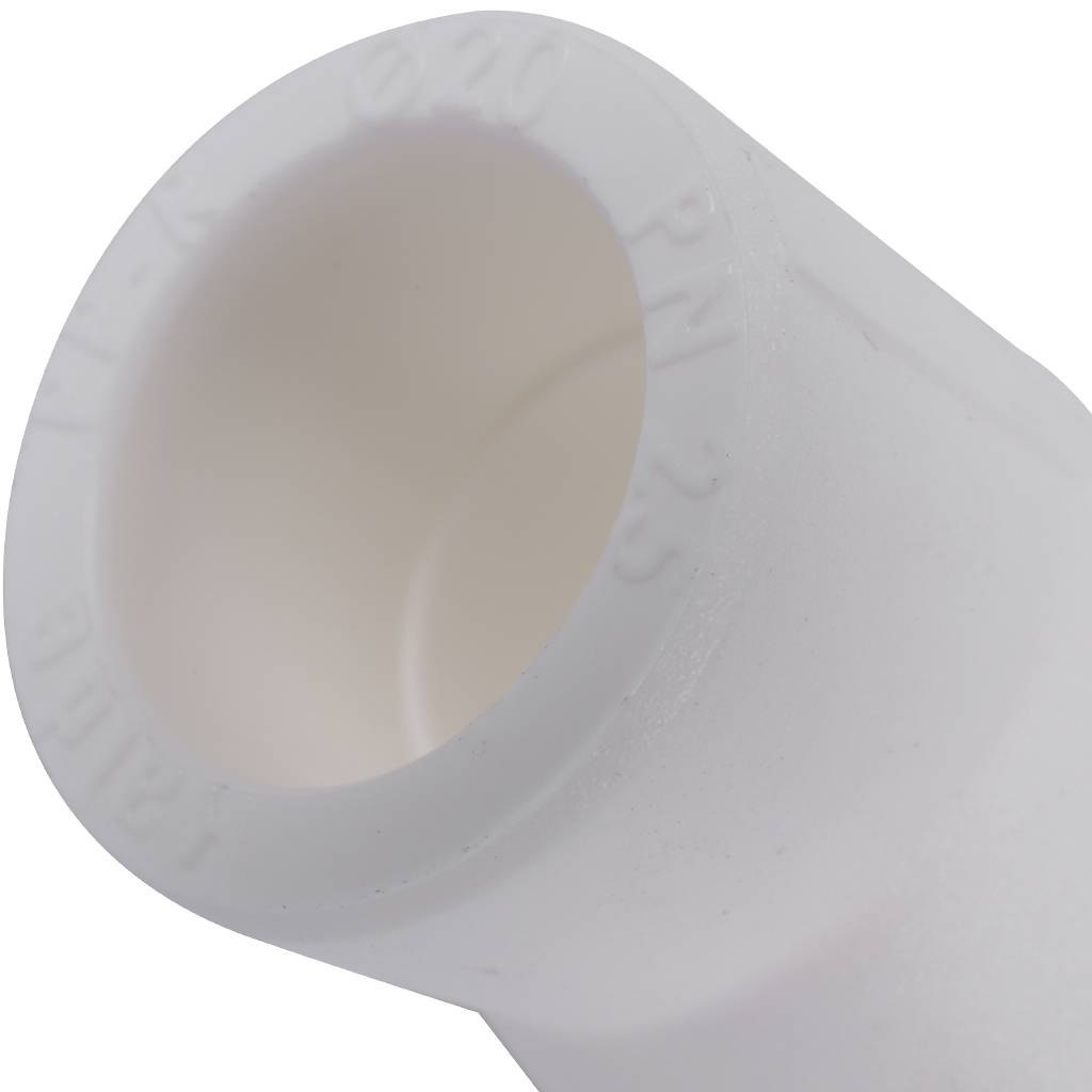 Угольник Kalde d=20 45* для полипропиленовых труб под сварку (цвет белый), R.3212-elb-200045