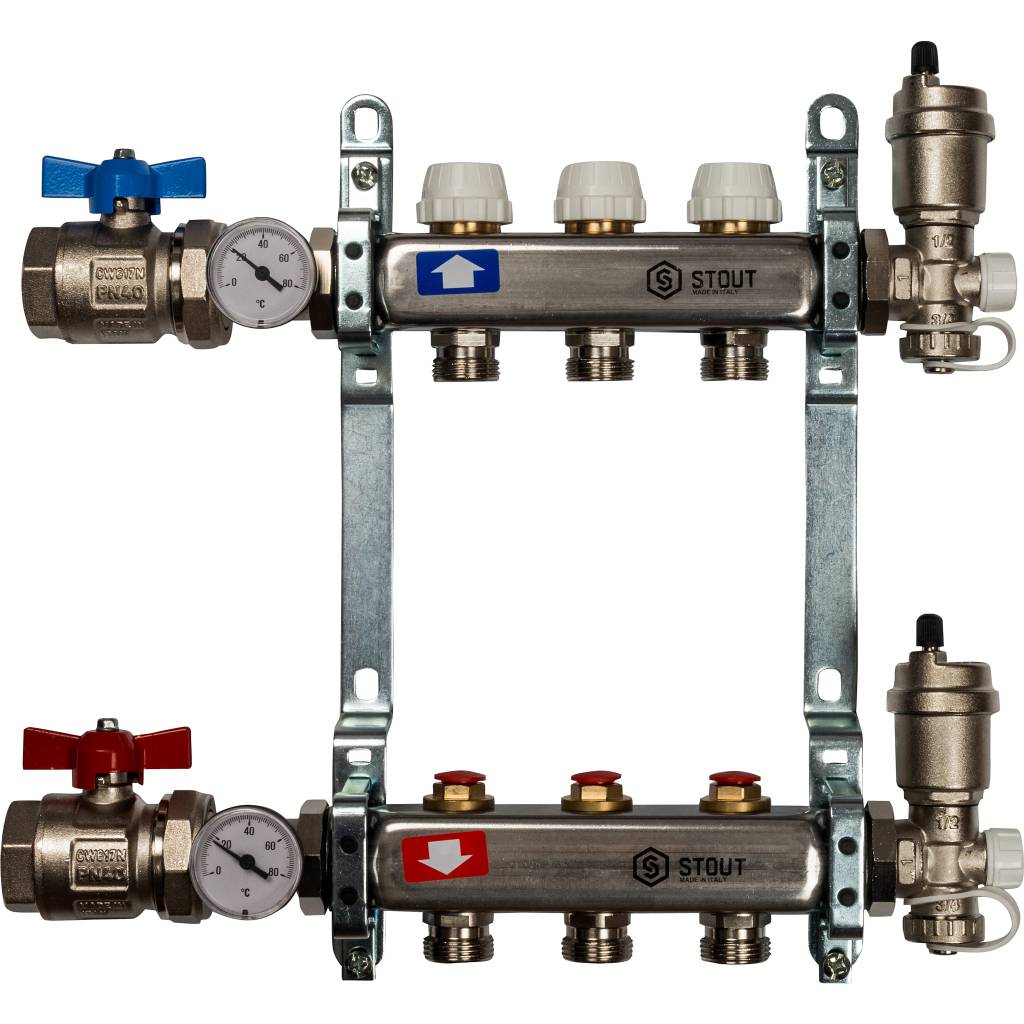 Коллектор из нержавеющей стали в сборе без расходомеров STOUT 3 выхода