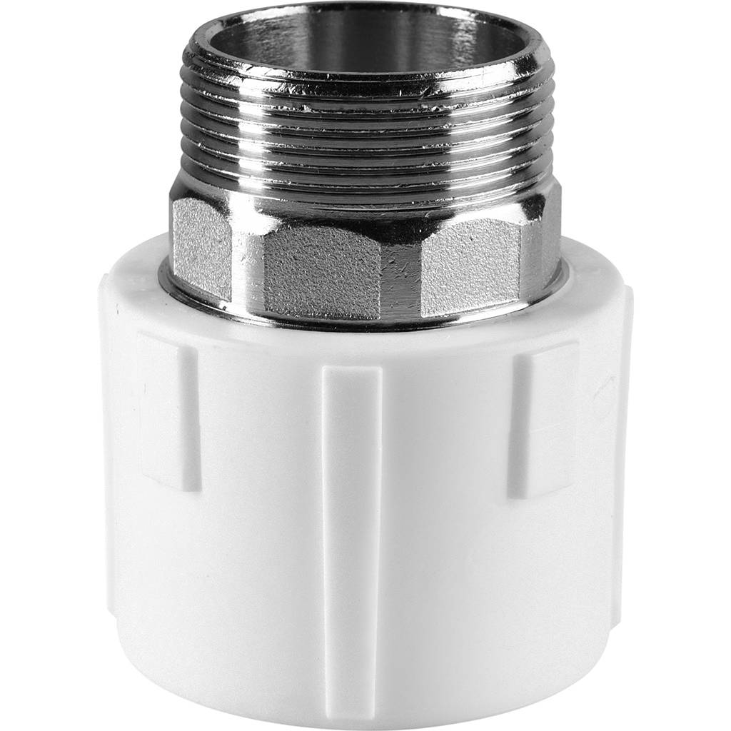 Муфта комбинированная Политэк 50x1 1/2 под шестигранник наруж. резьба для полипропиленовых труб под сварку (цвет белый), 9000050112