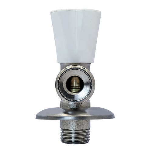 Вентиль угловой удлиненный, латунь 1/2х3/4, еврослот, никель, РТП