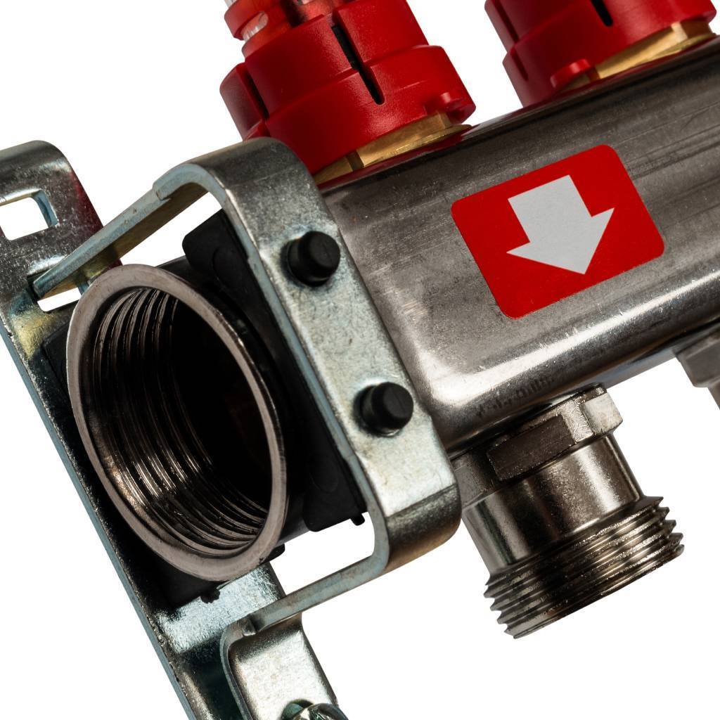 Коллектор из нержавеющей стали с расходомерами, с клапаном вып. воздуха и сливом STOUT 5 выходов, SMS-0927-000005