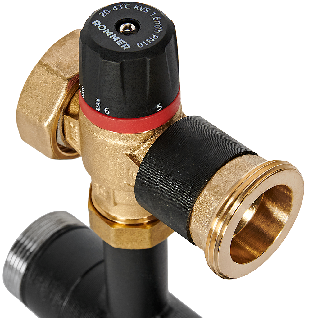 Насосная группа ROMMER с термостатическим смесительным клапаном (20-40°С) 1  без насоса RDG-0002-012501