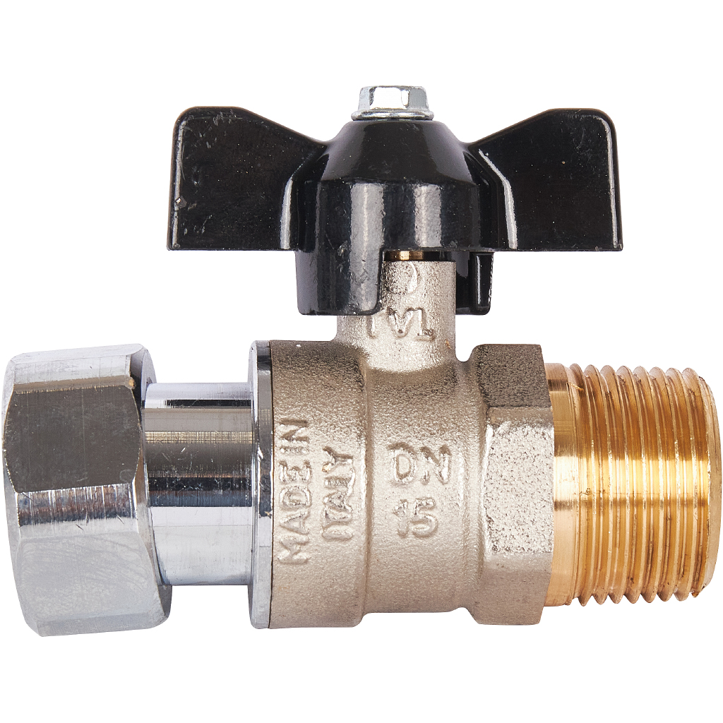 Кран шаровой STOUT 3/4x3/4 с накидной гайкой, НР/накидная гайка, ручка бабочка