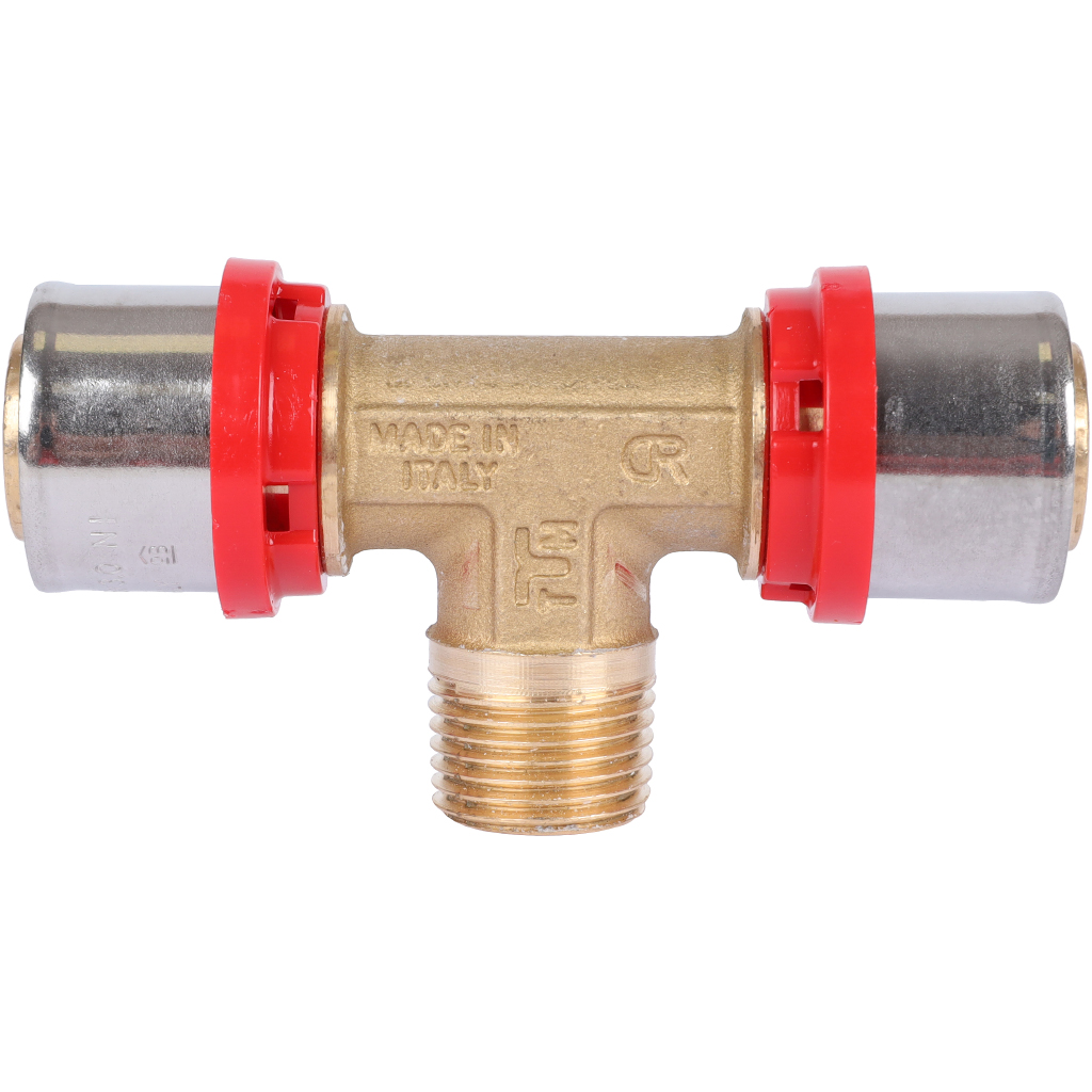 Тройник TIEMME с наружной резьбой 26x1/2x26 для металлопластиковых труб прессовой, 1650149