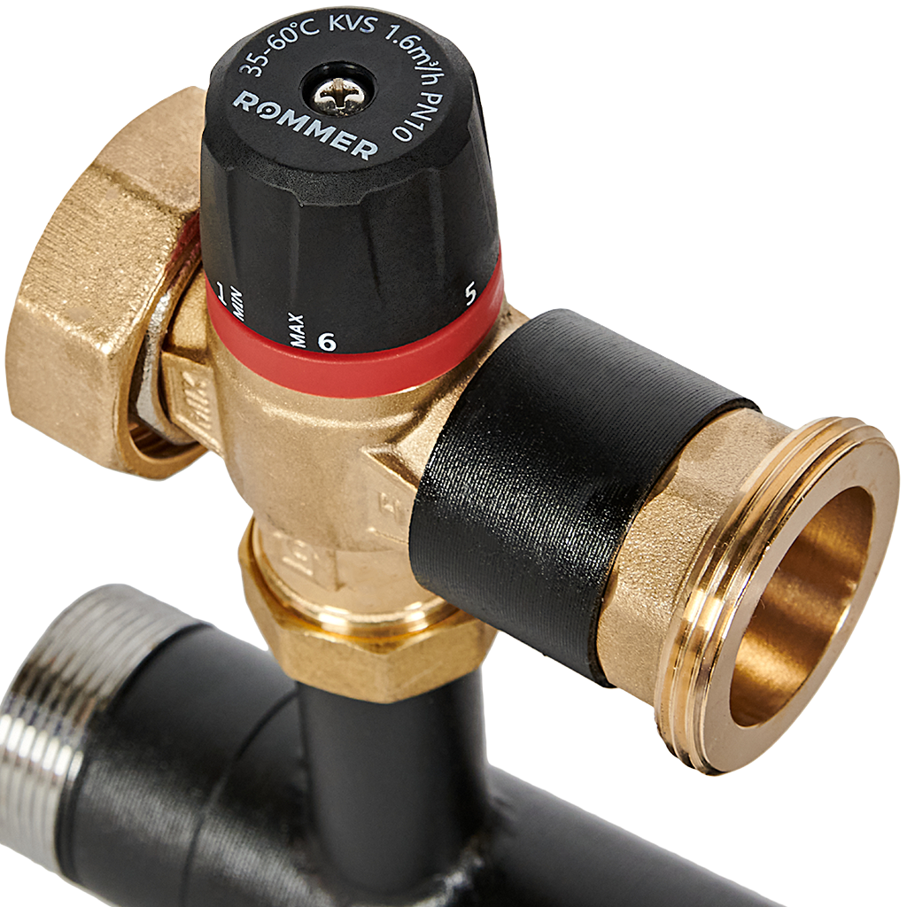 Насосная группа ROMMER с термостатическим смесительным клапаном (35-60°С) 1  без насоса RDG-0002-012503